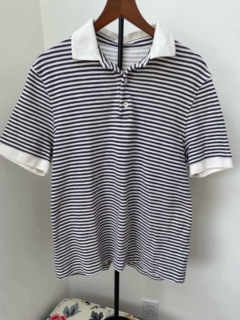 Mr. P Men's Short-Sleeve Striped Knit Polo Shirt - White & Navy